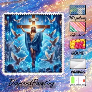 DIY 5D Flocking Cloth Diamond Painting Craft Kit, Handicraft, AB Rhinestones, Crystal Rhinestones, Jesus, Cross, White Dove Diamond Embroidery, Special Technique Diamond Art Kit, Wall Decor, Gift for Family, Loved Ones, and Friends