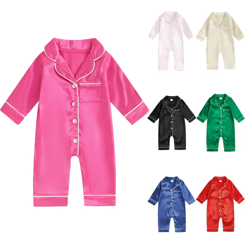 REDWOON Infant Baby Girl Boy  Pajamas Jumpsuit Long Sleeve Button Down Satin Silk Pjs Sleepwear Onesie