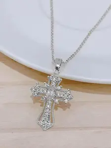 Rhinestone Cross Pendant Necklace For Women For Gift, Clavicle Chain Necklace, Dainty Cross Necklace, Fashion All-match Accessory, Exquisite Jewelry Gift, Cross Chain Design