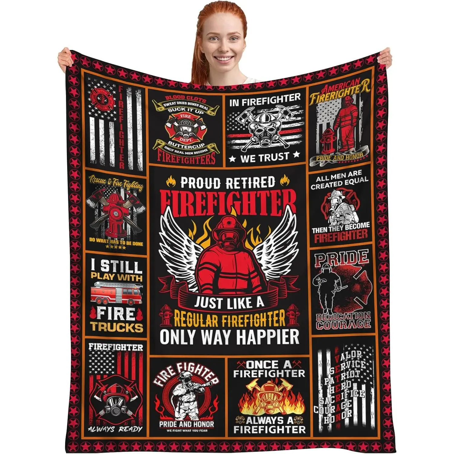 Firefighter Blanket, Firefighter Gifts for Men Fireman Dad Husband Boyfriend Son, American Thin Red Line Flag Throw Blankets, Fire Fighter Gifts for Adults, First Responders Blanket 60"x50"a