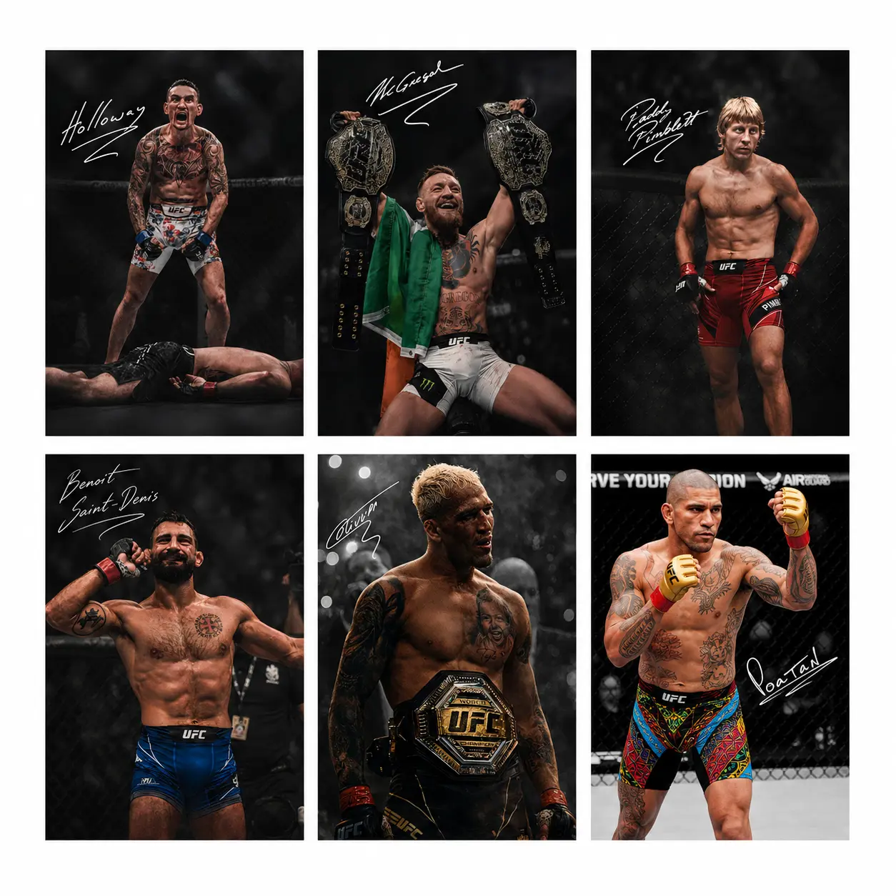 9 UFC & Boxing Posters, Max Holloway, Conor McGregor, Paddy Pimblett, Ilia Topuria, Charles Oliveira, Alex Pereira, Benoit Saint-Denis, Islam Makhachev & Mike Tyson Canvas Wall Art for Bedroom, Living Room, Game Room, Dorm, Office, Studio, Hallway decor