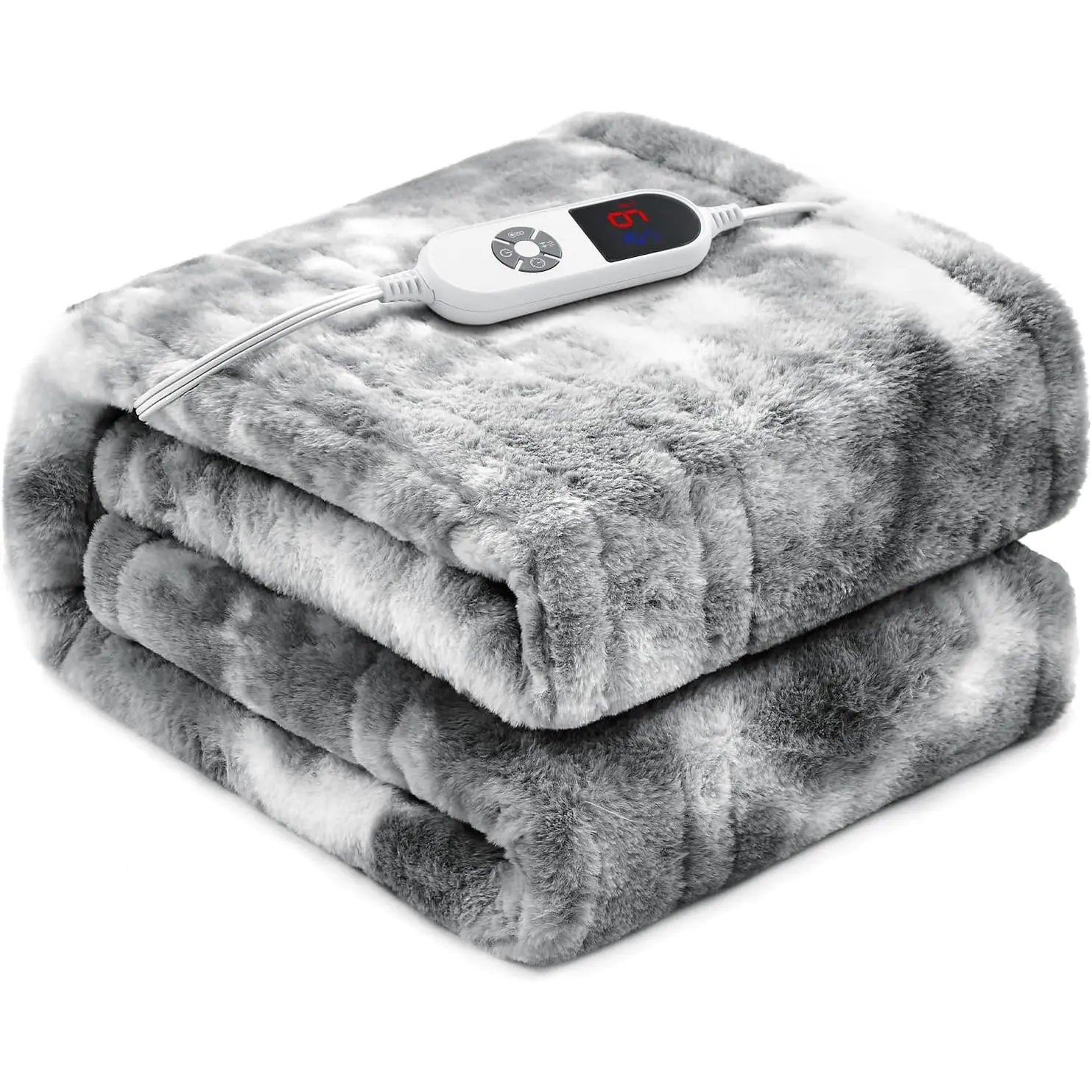 Electric Heated Blanket 50"x60",Luxury Grey Faux  Electric Throw Blanket,Fast Heating Soft Fluffy Thick Electric Blanket with 6 Heating Levels & 12H Auto Off