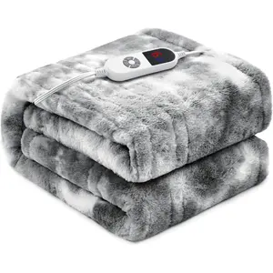 Electric Heated Blanket 50"x60",Luxury Grey Faux  Electric Throw Blanket,Fast Heating Soft Fluffy Thick Electric Blanket with 6 Heating Levels & 12H Auto Off