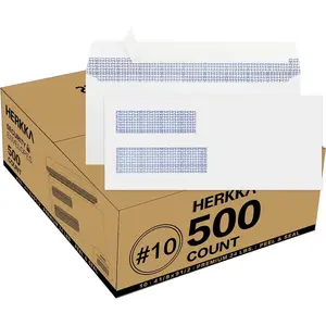 500 Pack #10 Double Window Security Self-Seal Envelopes, Size 4-1/8 x 9-1/2, 24 LB White, Suitable for Business Statements, Quickbooks Invoices and Return Envelopes