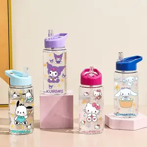 1pc Sanrio Hello Kitty, Kuromi, Cinnamoroll & Pochacco Cute Cartoon Shaped Design 500ml/16.9oz Large Capacity Clear Sports Water Bottle with Angled Rim & Straw, Portable Handle, Perfect Birthday & Valentine's Day Gift