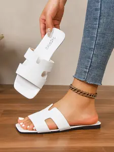Women's Fashionable Casual Design Flat Sandals, Comfortable Backless Leather Slides, Summer Stylish Footwear, Durable Craftsmanship & Soft Material for All Day Comfort