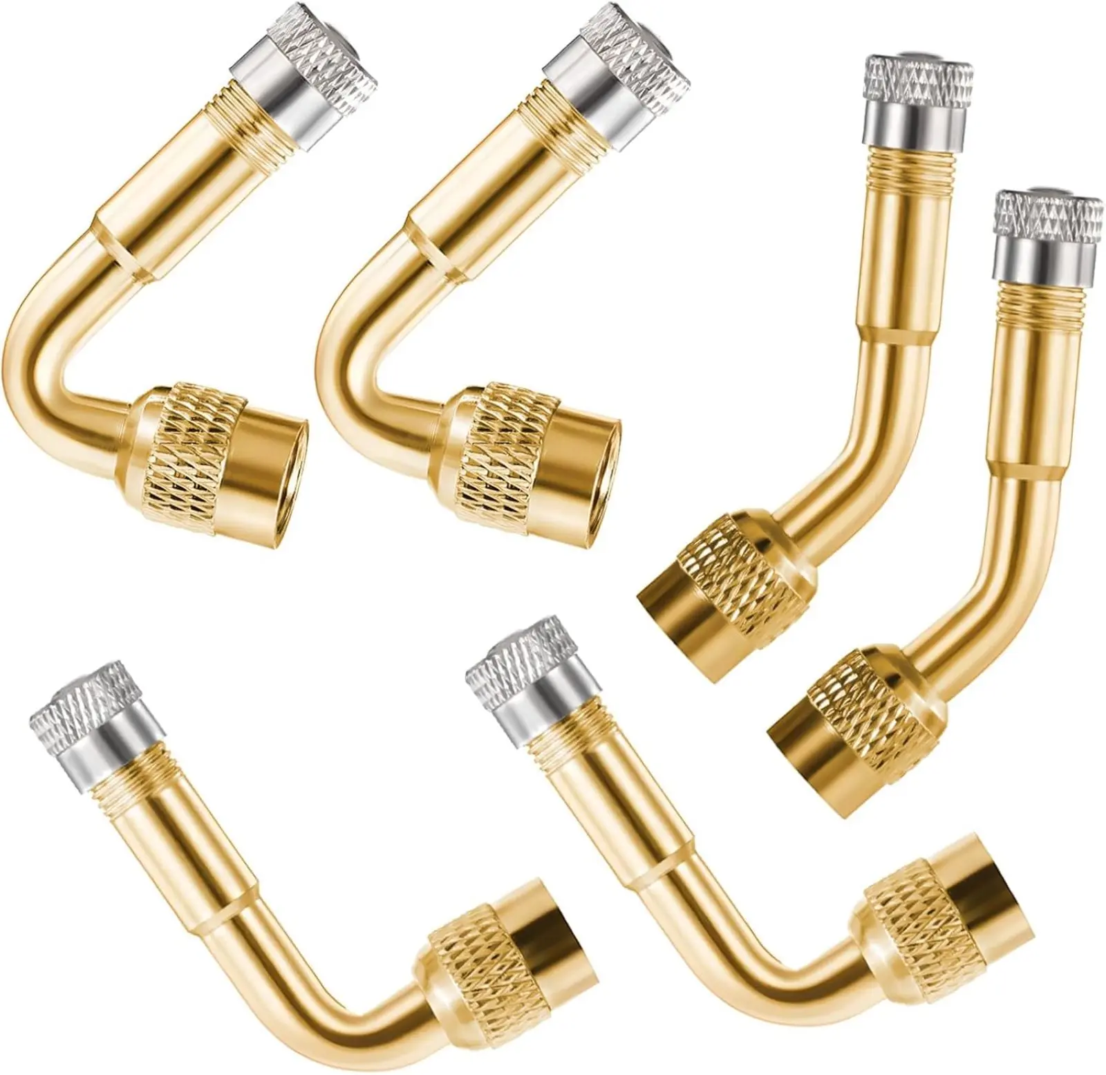 2-Pack Metal Tire Valve Stem Extenders with 45/90/135° Aim, Brass Durable Adaptor with Rubber Seal Ring & Quick Core Access, Universal Compatibility for Passenger Cars, Trailers, Works Across Cars, Bikes, Trailers