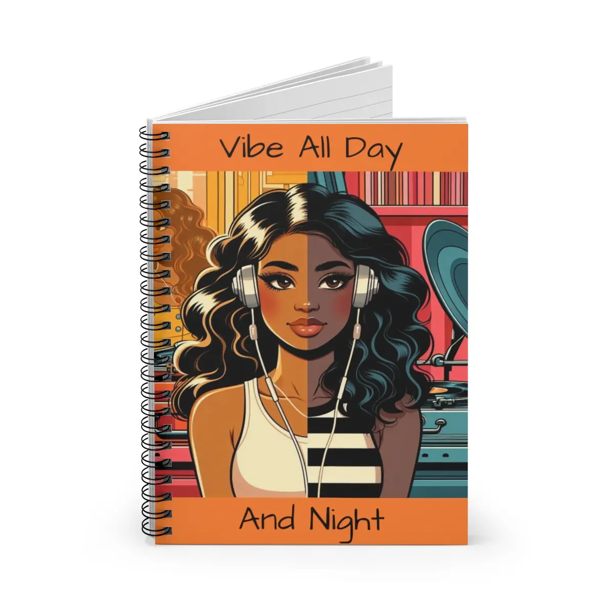 Vibe All Day And Night Girl Orange Spiral Notebook - 118 Ruled Line, 6 x 8"