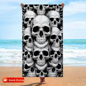 1PC Gothic Skull Pattern Bath Towel, Design Beach Towel, Black And White Skull Design, Lightweight High Absorbency, Suitable For Pool, Ideal For Horror Lovers  Gothic Decor, Skull Themed