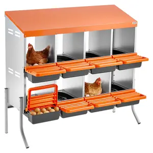 VEVOR Chicken Nesting Boxes, 8 Compartments, with Support Legs, Easy Egg Collection, Galvanized Steel and High-Strength Plastic, Roll Away Nesting Boxes for Chickens and Hens Laying Eggs, Orange