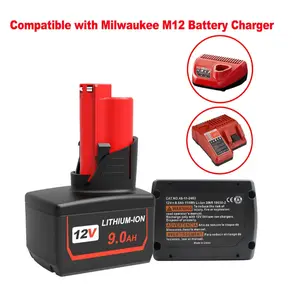 12V 9000mAh Lithium Ion Battery for Milwaukee M12 Cordless Tools - Black & Red MWL1809, Home Improvement, Solar & Wind Power Charge Controller Accessory