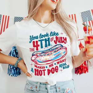 You Look Like the 4th of July Shirt, Retro America Hot dog tee, Fourth of July Independence Day, Relaxed Fit, Easygoing Feel