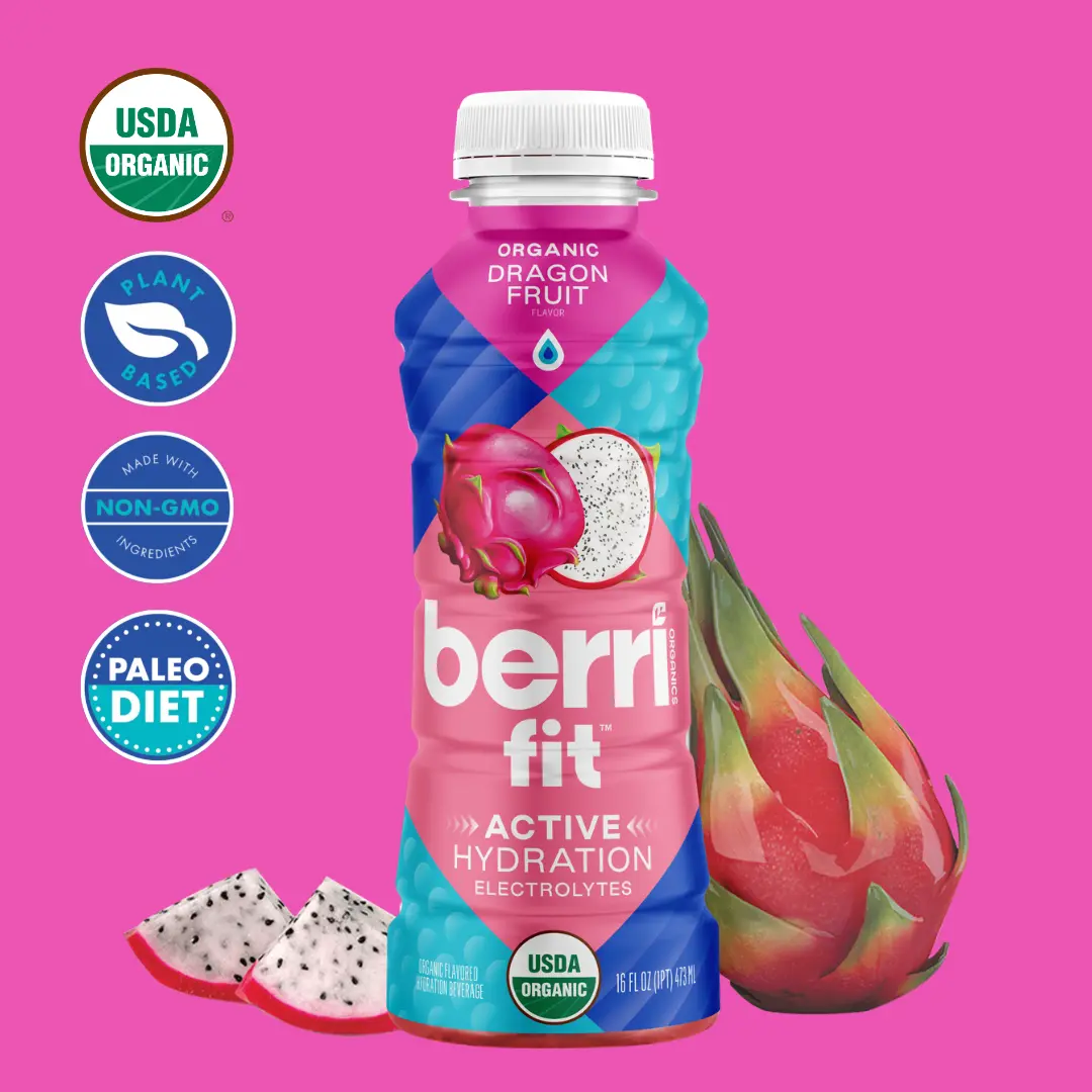Berri Fit, Organic Dragon Fruit Flavor [6 pack] - USDA Organic Electrolyte Sports Drink, Plant-Based Electrolytes, Low Calorie Fitness Beverage, Non-GMO, Paleo Friendly, Zero Artificial Dyes,Sweeteners,Flavors, 16oz Sports Drink