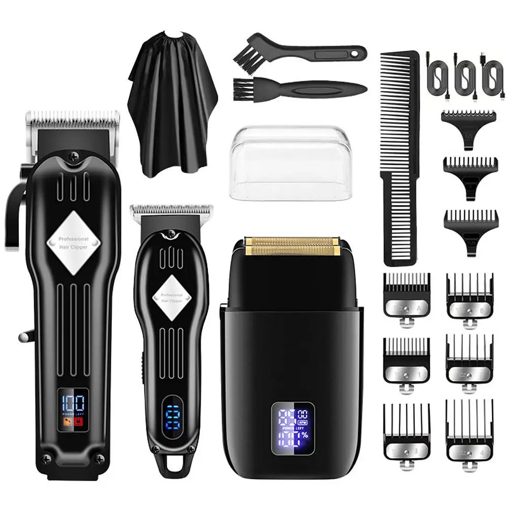 3 in 1 Electric Shaver Kit with Digital Display, 1 Set Multi-use Rechargeable Hair Clipper Set with Accessories, Electric Beard Hair Trimmer, Trimmer