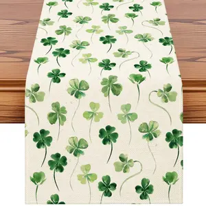 1PC Spring and summer style Shamrock St Patricks Day Decorative Easily Cleanable Table Runner, Lucky Clover Holiday Kitchen Dining Table Decoration for St. Patrick's Day Home Decor