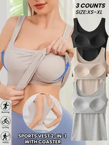 Women's Stretch&Comfort Ribbed Sports Tank Top - Integrated Strappy Workout Bra with Built in Padded Vest,U-Neck Sports Shirt,Comfortable  Breathable Underwear, Suitable for Yoga, Gym Workouts, Casual Wear, Suitable for All Seasons