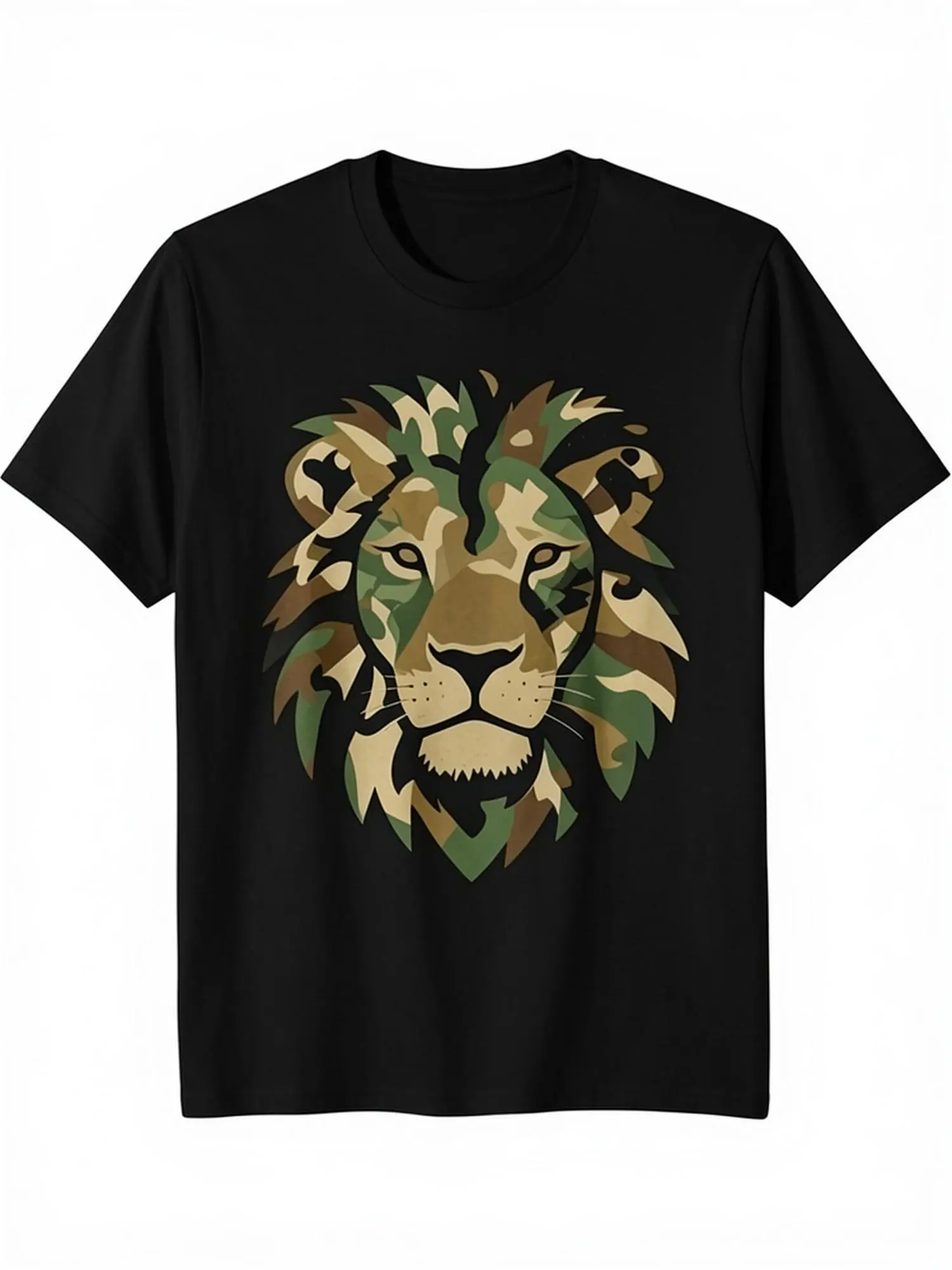 Men's Stylish Casual Cotton Jungle Camouflage Novelty Crew Neck Shortsleeve Tee - Black, Breathable Summer Apparel for Dads, Tshirt, Ribbed