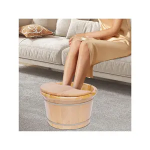 Wooden Foot Basin, Solid Cedar Wood Foot Tub With Cover Plate, Wooden Bucket Foot Bath With Massage, Pedicure Barrel For Foot Bath, Soak, Massage, Spa, Sauna