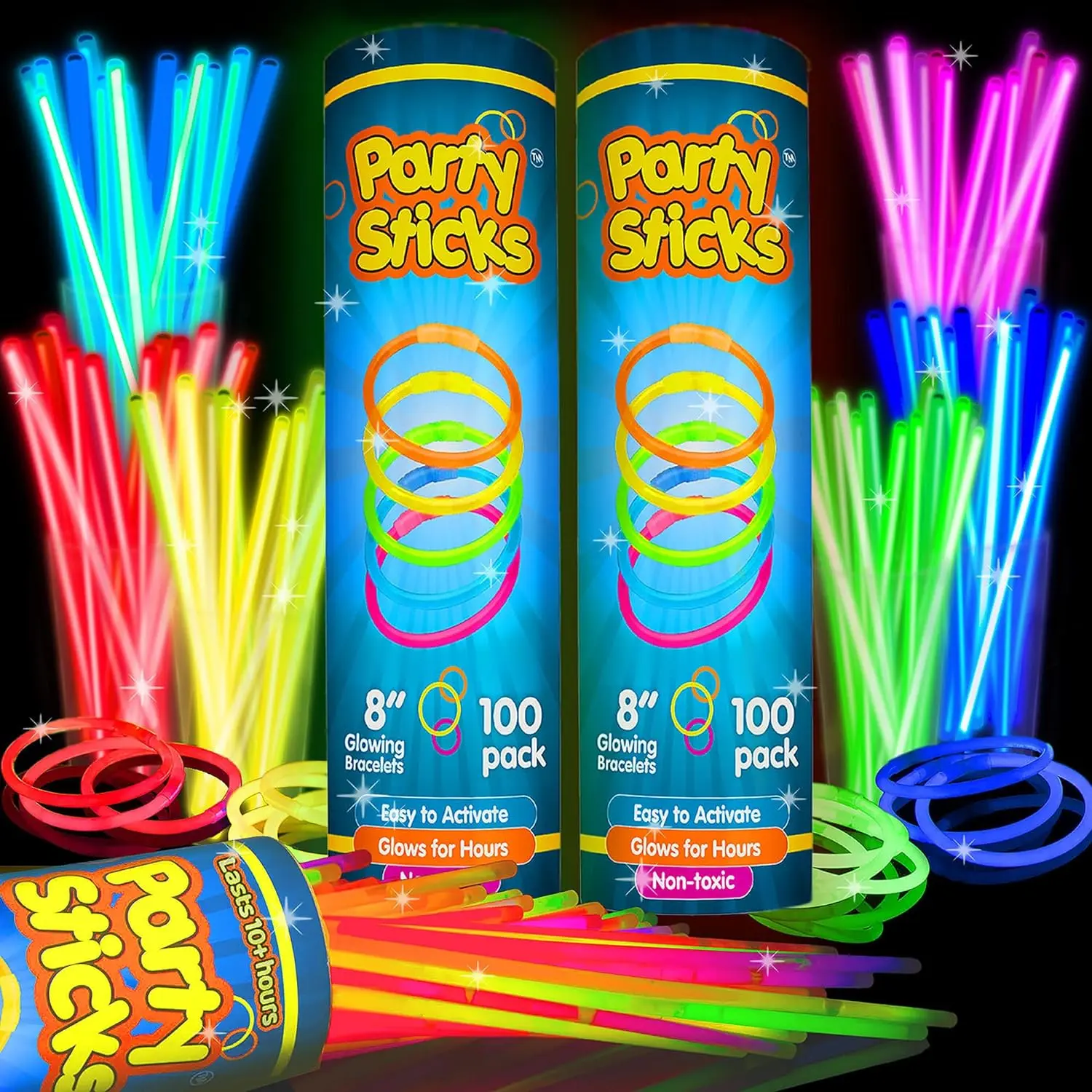 Ultra Bright Glow Sticks Bulk Valentines Day Party Supplies 200 Pack - 8" Glow in the Dark Light Up Party Favors, Glow Decorations, Neon Party Necklaces and Bracelets with Connectors and Christmas