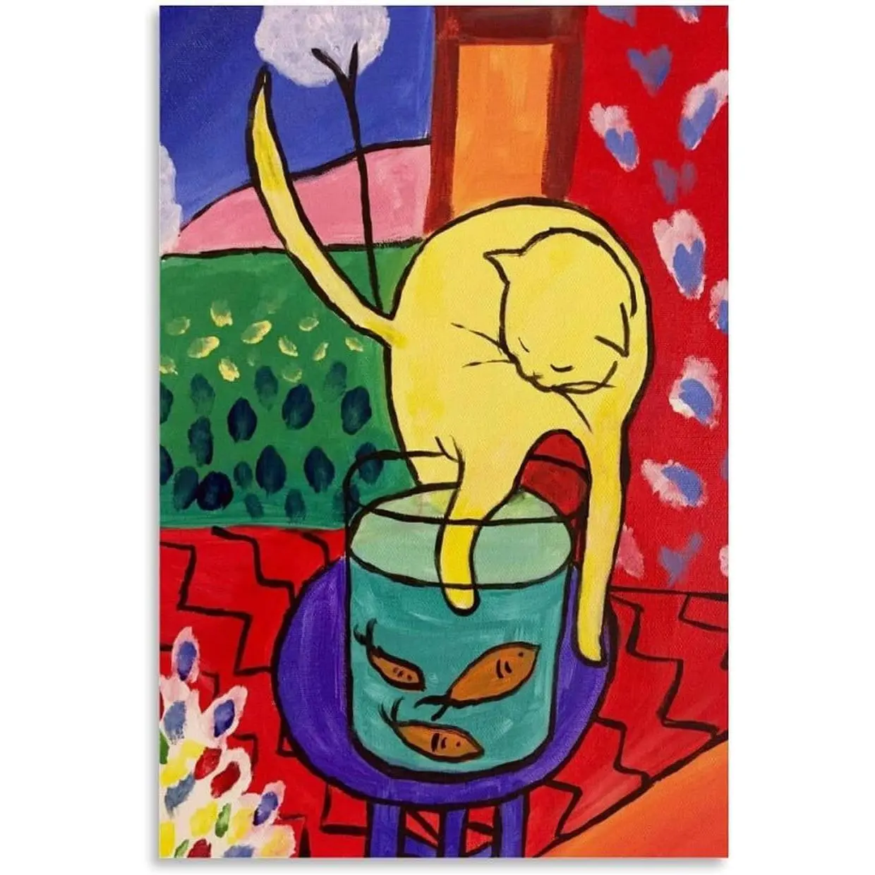 Henri Matisse Fauvism "The Cat with Red Fish" Unframed Canvas Print Poster, Home Supplies Interior Wall Decor, Hi-Res Image High Detail Handmade Modern Aesthetic Art, 20x30in(50x75cm), Indoors