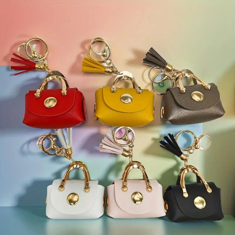Fashionable Mini PU Leather Keychain Wallet with Tassel, 1 Count Durable Keychain Ring, Suitable for Storing Coins, Keys and Earplugs, Very Suitable f