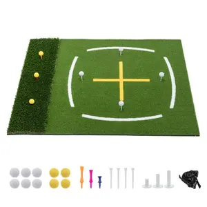 5'x4' Golf Hitting Mat with Cross Stance Guide, Indoor Outdoor Golf Practice Mat with 7 Tee Positions, Heavy Duty Swing Turf for Backyard Garage Training – Includes Balls, Tees & Strap