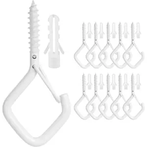 10PCS Ceiling Hooks - Heavy Duty Wall Hooks for Hanging Lights, Plants, & More - White Metal Screw-in Hooks for Garage, Siding, & Christmas Lights