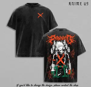 Bakugo Katsuki My Hero Academia Shirt Anime Vintage Washed Oversized Tee Manga Graphic Streetwear Unisex