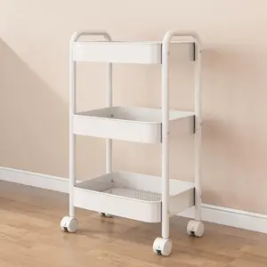 3-Tier Rolling Mesh Shelf Storage Cart with Lockable Wheels, Heavy-Duty Mobile Desk Organizer for Office & Kitchen, Multi-Purpose Letter Tray Stacking Support Accessory