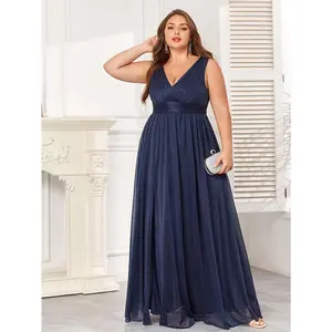 Plus Size Women Dress Sparkling Sleeveless Evening Chiffon Dress Double V Neck A-line Bridesmaid Party Glizty Dress Side Slit Floor-Mounting Elegant Ladies Wedding Dress Formal Womenswear Sequin Maxi