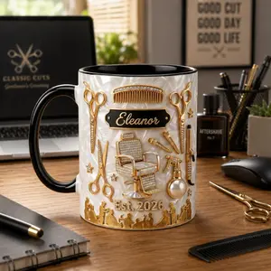 Personalized Hairstylist Mug 2D Printed 3D Effect Coffee Mug Custom Name Design for Hairdresser Salon Owner Beauty Lover Gift for Women Girls Stylist Professional Birthday Graduation Appreciation Gift Idea