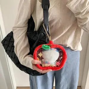 Lovely Cartoon Apple Shape Plush Bag Portable Doll Storage Bag Backpack Decor Hanging Bag Soft Cute Style for Daily & Gift