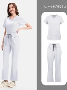Pure Color Two Piece Nursing Uniform for Women Doctors Hospital Surgery Room Elderly Care Beauty Spa Maternity Center Medical Workwear Set