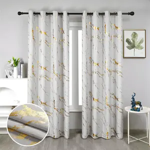 Gold Foil Print Textured Curtains - Geometric Marble Pattern for Living Room - Light Filtering Window Treatment, 2 Panels, 84" Length