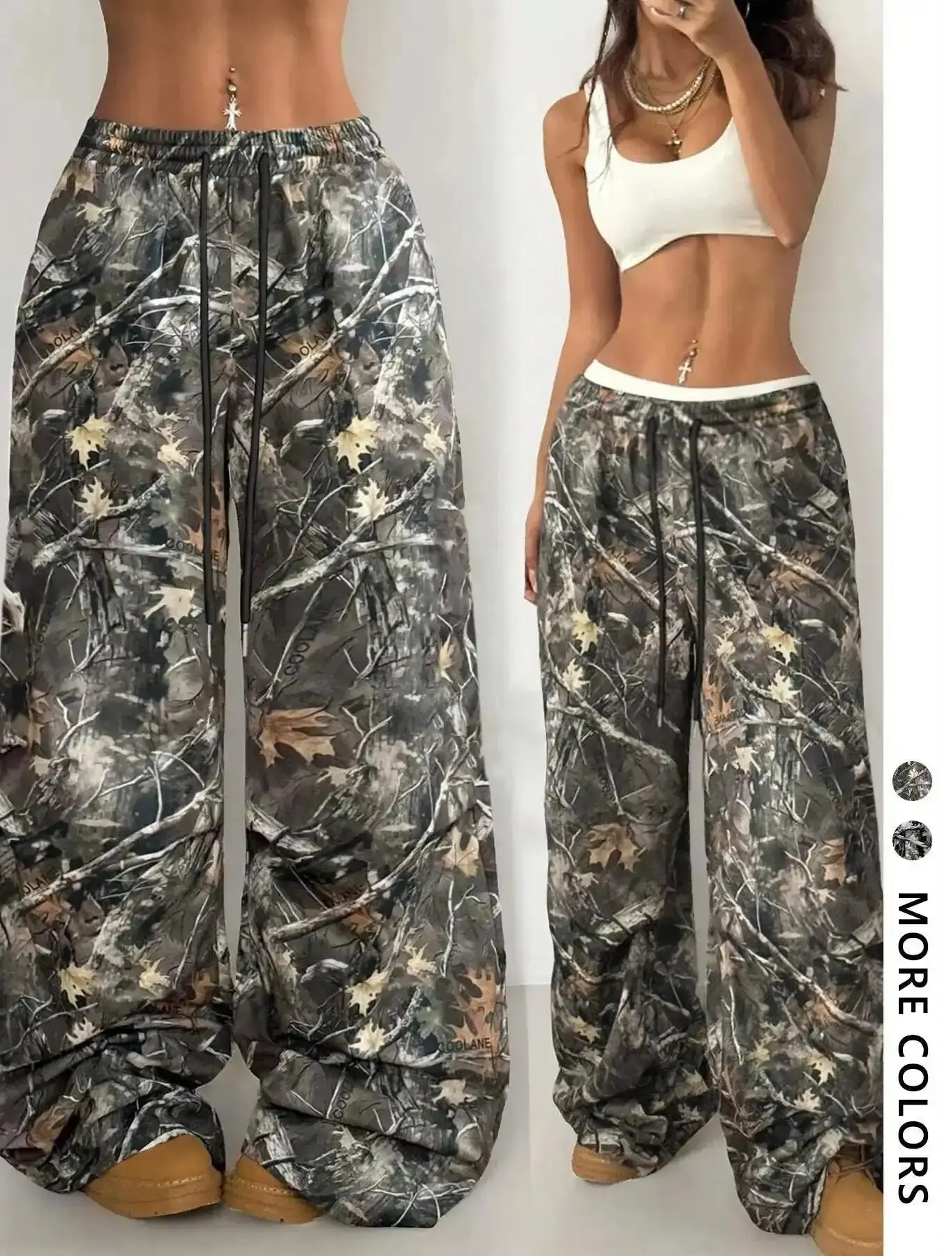 Unisex's Camo Print Drawstring Waist Sweatpants, Casual Fashion Wide Leg Trousers for Women, Bottoms Fall & Winter, Adjustable, Joggers Fit, Warm Style, Simple Style, Minimalist Chic, Modern, Relaxed Fit