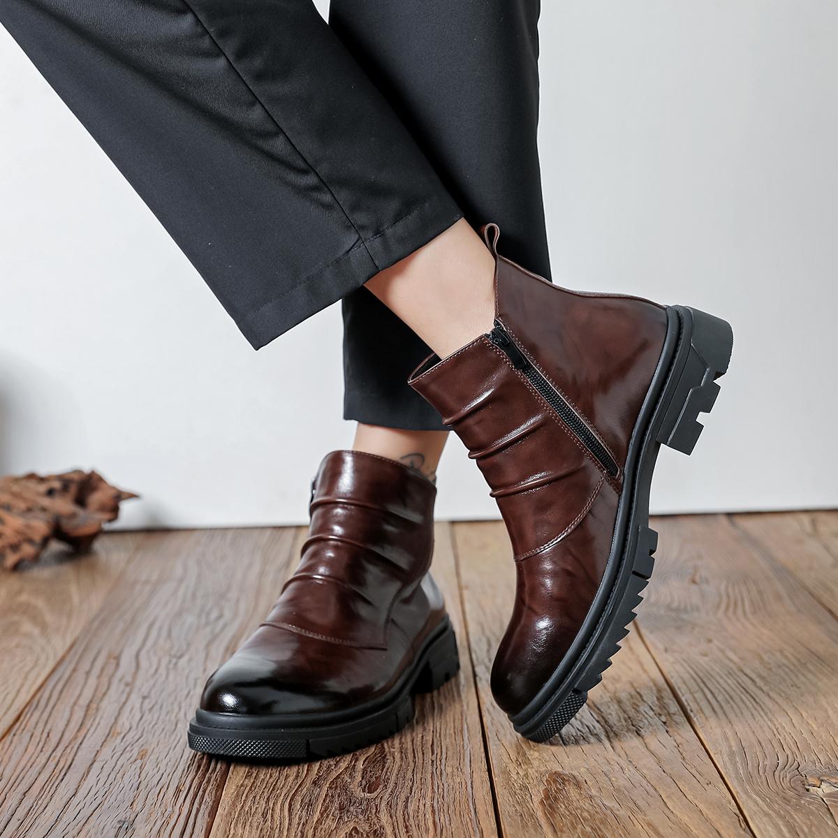 Men’s new high-top shaft boots—fashionable, versatile boots; trendy casual men’s shoes; all-season fashion boots with thick soles.