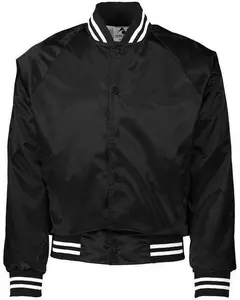 Unisex Striped Trim Satin Baseball Jacket - METALLIC GLD/ WH - 2XL