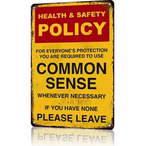 Vintage "Use Common Sense" Tin Health & Safety Sign - 12x8 in Funny Retro Look Wall Decor, Pre-Drilled Holes Sarcastic Plaque for Home Office, Bar Gifts