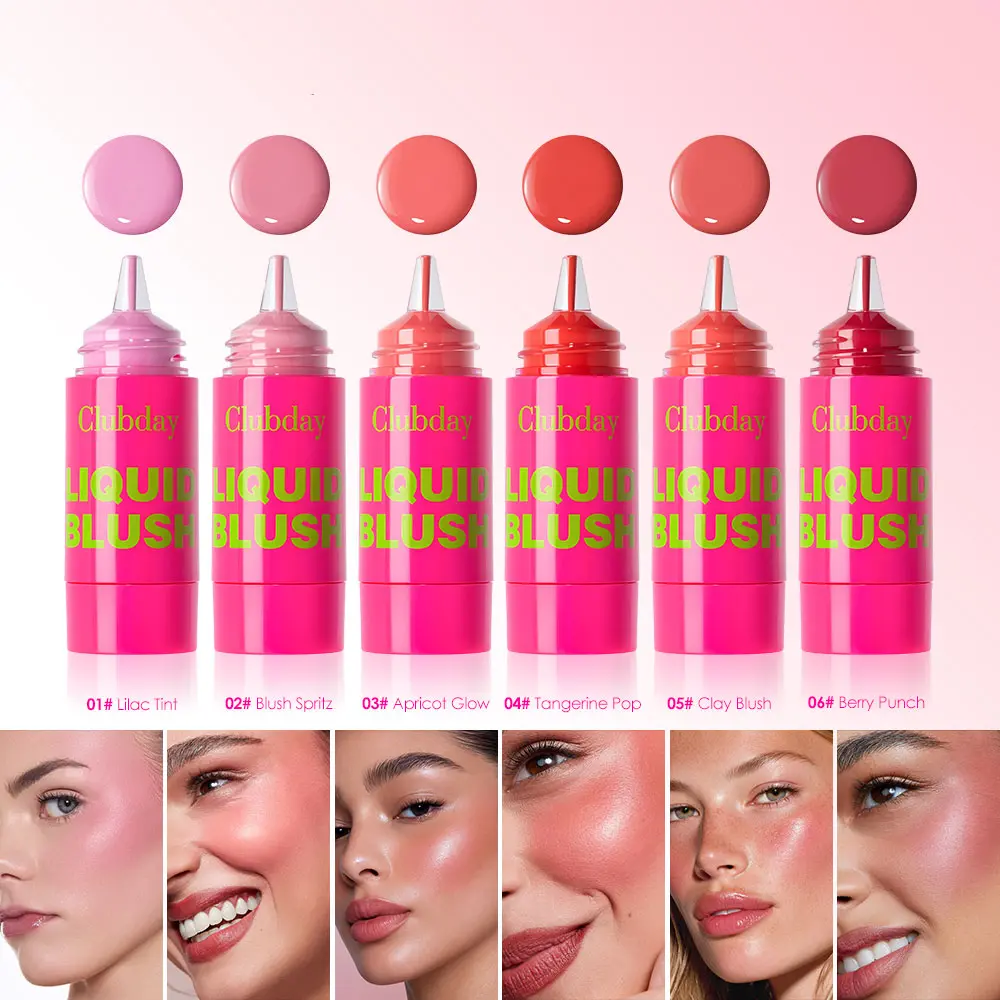 6 Color Press-On Fine Glitter Pearl Blush Liquid, Easy Blend Long-Lasting Glow Beauty Cosmetics Products Makeup, Perfect for Daily Use and Special Occasions