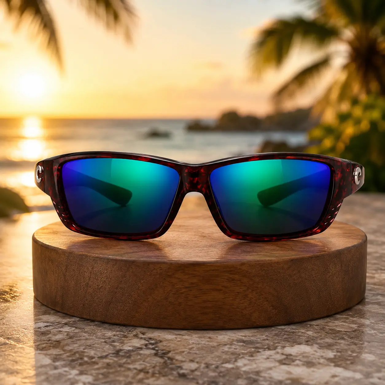 Red Tortoise Frame Polarized Sunglasses for Men, UV400 Protection Rainbow Mirror Lens Beach & Driving Shades, Retro Square Lightweight Outdoor Summer Eyewear