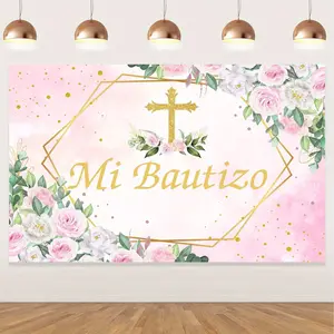 1 set Backdrop Baptism Christening Floral Glitter Cross God Bless Photography Background Photo Banner Photo Studio Booth