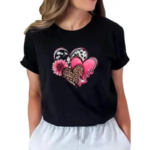 Womens Valentines Tshirt Cute Love Heart Graphic Tee Crew Neck Causal Short Sleeves Tops06
