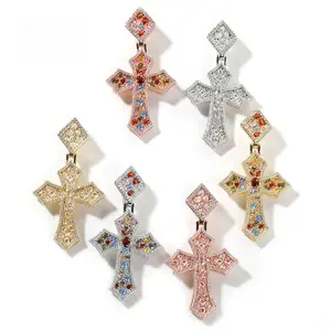 Cross Pendant Rope Chain Combo - Unisex, 18K Silver with Gold Plated, 5A Cubic Zirconia and Moissanite, 5A Cubic Zirconia and Moissanite Necklace Men's Statement Necklace