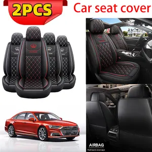 PU Leather Car Seat Cover 2PCS Waterproof Wear-Resistant with Crown Embroidery Front Passenger & Driver Seat Covers for Double Seats Full Coverage All Seasons