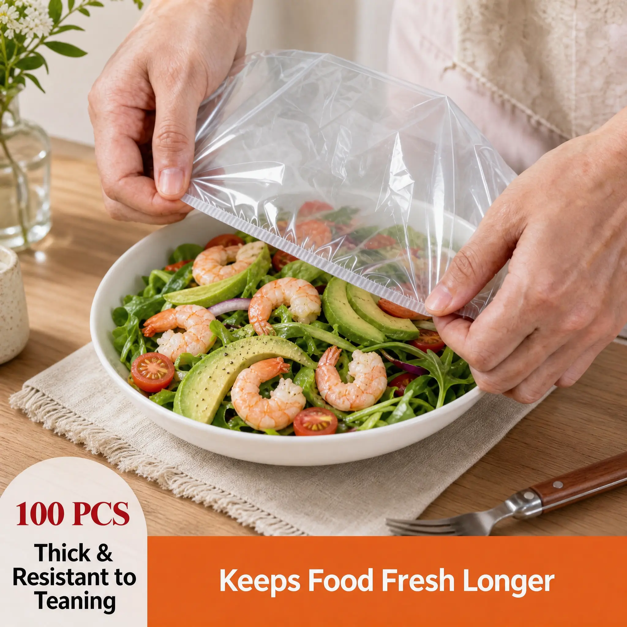 100Pcs Medium Reusable Elastic Plastic Bowl Covers - Kitchen Bread Proofing, Sourdough Baking Rising, Outdoor Food Fresh Keeping & Hair Deep Conditioning Plate Covers