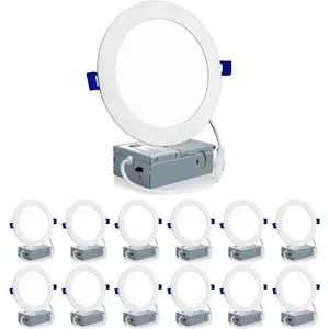12 Pack 6 Inch Ultra-Thin LED Recessed Ceiling Light with Junction Box, 3000K/4000K/5000K Selectable,12W=110W 1050LM High Brightness, Dimmable IC Rated Downlights, ETL and Energy Star Listed
