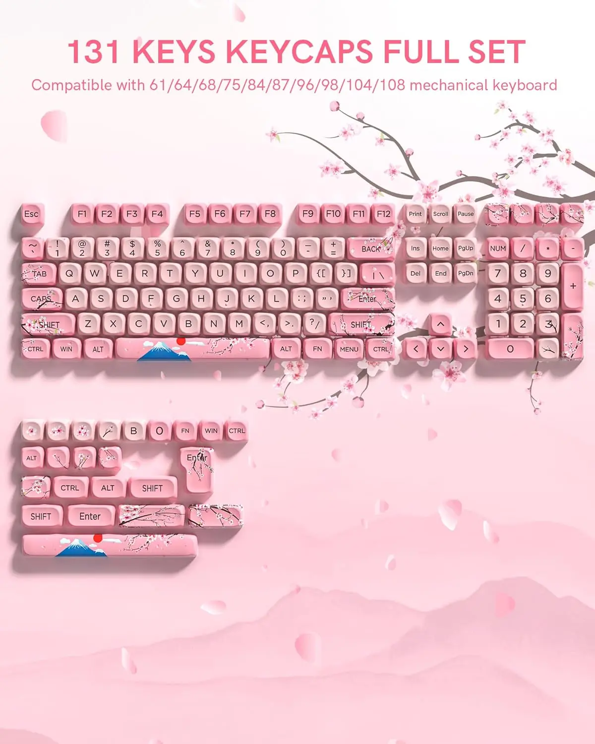 Womier 131 Cute Keycaps,MOA Cherry Blossom keycap Set for