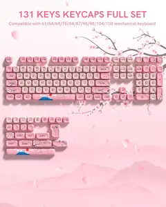 Womier 131 Cute Keycaps,MOA Cherry Blossom keycap Set for Mechanical Keyboard for 61/68/84/87/98/99/100/104/108 Keys