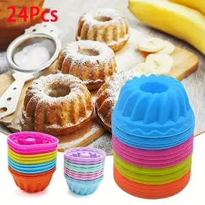 Silicone Mini Cake Baking Mold (24pcs/set), Mini Bundt Pans, Baking Tools, Kitchen Gadgets, Baking Tool for Cake, Gelatin, Bread, Jelly, Chiffon, Nonstick Cupcake Pans, Silicone Muffin Pan