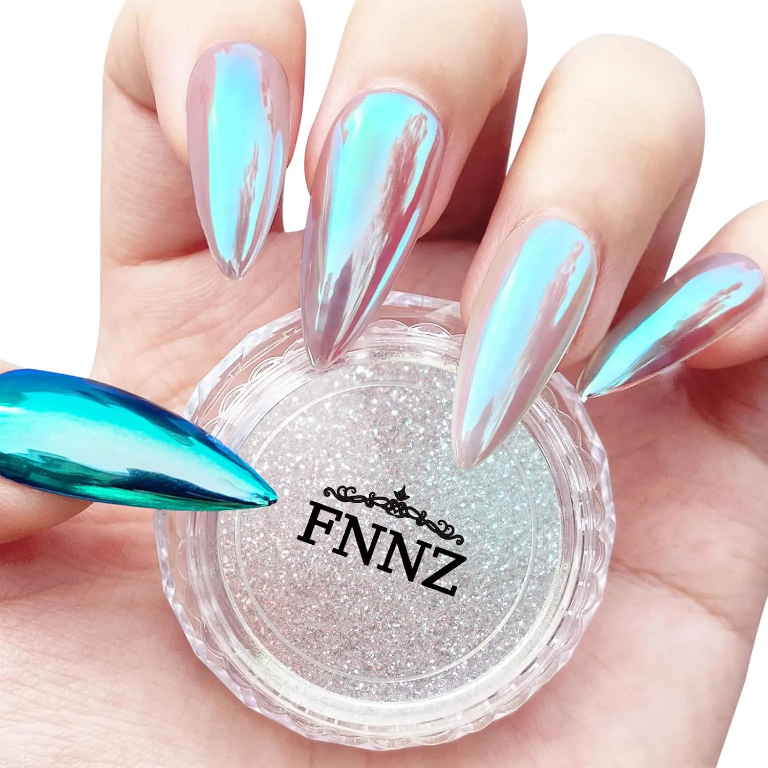 Unicorn Chrome Nail Powder, Aurora Unichrome Mermaid Aurora Nail Powder Pigment Pearlescent Nail Art Glitter Decoration for Home DIY Nail Salon Manicure - Winter Snow
